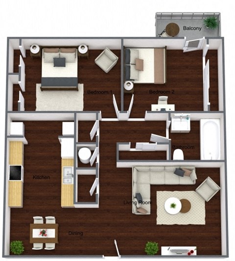 Floor plan for 2 beds, 1 bath, 850 sqft